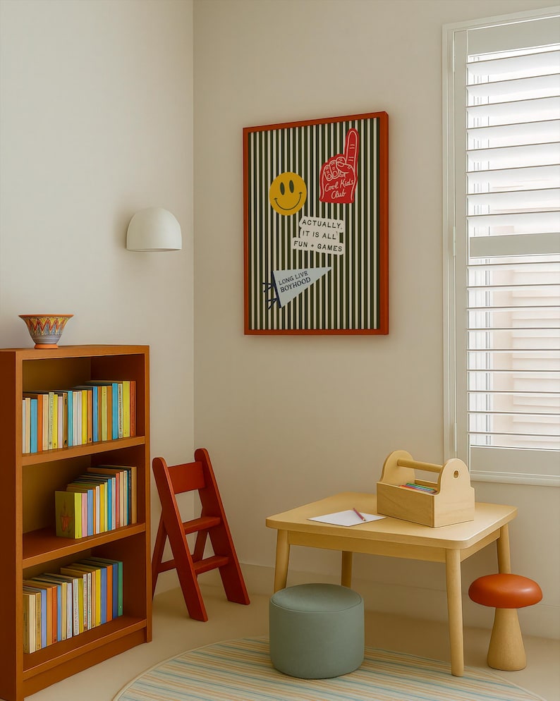 Boys Room Decor: Vintage Stripe Collage Print, Retro Kids Room Wall Art (Unframed, Vertical) image 4