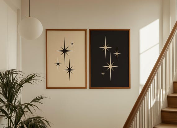 Starburst Retro Poster Print Set of 2: Atomic Art, 70s Style Poster, MCM Wall Art (Digital Download)