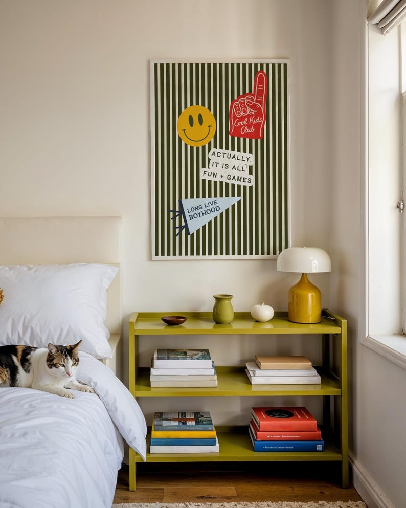 Boys Room Decor: Vintage Stripe Collage Print, Retro Kids Room Wall Art (Unframed, Vertical) image 2