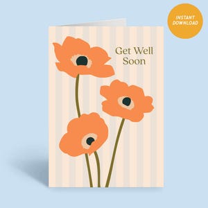 Leuke beterschapskaart met bloemen en strepen Digitale download Beterschapskaart voor geliefde, beterschapskaart voor leraar