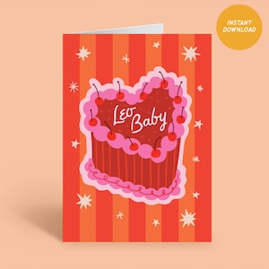 Leo Saison Geburtstagskarte für Frau, süße Geburtstagskarte für Leo, Sternzeichen Geburtstagskarte Digitaler Download, Astrologie Geburtstagskarte für Leo Baby