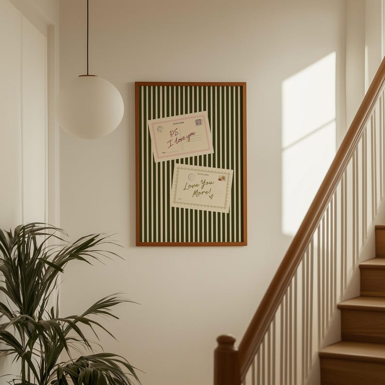 Vintage Postcard Print: PS I Love You, Love You More, Above Bed Decor, Dopamine Decor, Trendy Poster, Green Wall Art (Digital Download)