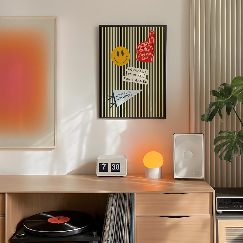 Boys Room Decor: Vintage Stripe Collage Print, Retro Kids Room Wall Art (Unframed, Vertical) image 9