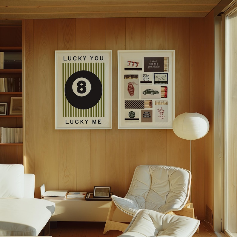 Trendy Poster Set of 3 Prints: 8 Ball Print, Lucky You Lucky Me, Matchbox Prints, Ciao, Dopamine Decor Bundle (Digital Download) image 3