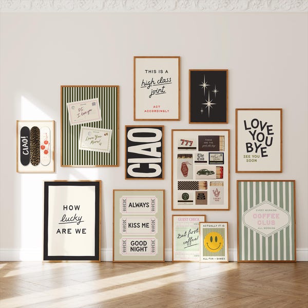 Trendy Poster Set of 12 Prints: Art Prints for Whole House, Dopamine Decor, Printable Wall Art Bundle, Eclectic Prints (Digital Download)