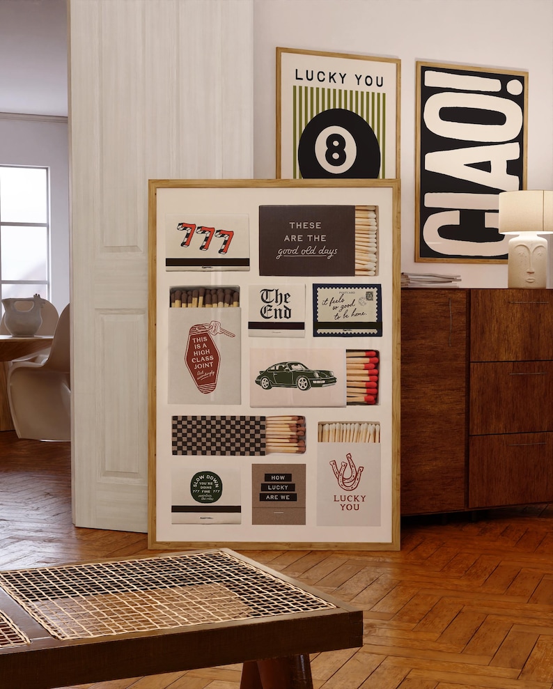 Trendy Poster Set of 3 Prints: 8 Ball Print, Lucky You Lucky Me, Matchbox Prints, Ciao, Dopamine Decor Bundle (Digital Download) image 2