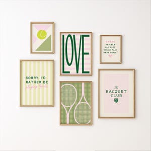Trendy Tennis Print Set of 6: Preppy Pink Wall Art, Gallery Wall (Digital Download)