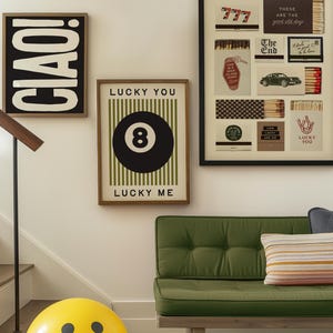 Trendy Poster Set of 3 Prints: 8 Ball Print, Lucky You Lucky Me, Matchbox Prints, Ciao, Dopamine Decor Bundle (Digital Download) image 9