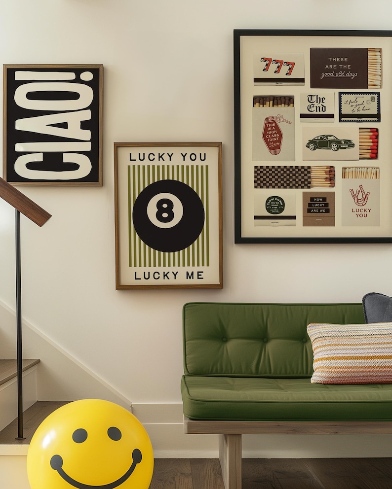 Trendy Poster Set of 3 Prints: 8 Ball Print, Lucky You Lucky Me, Matchbox Prints, Ciao, Dopamine Decor Bundle (Digital Download) image 9