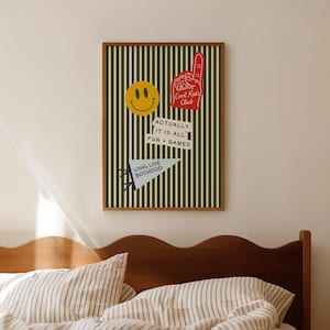Boys Room Decor: Vintage Stripe Collage Print, Retro Kids Room Wall Art (Unframed, Vertical)