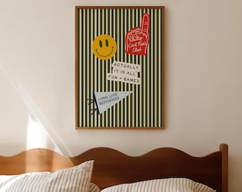 Decoración para habitación infantil: Lámina con estampado de collage de rayas vintage, arte mural retro para habitación de niños (sin marco, vertical)