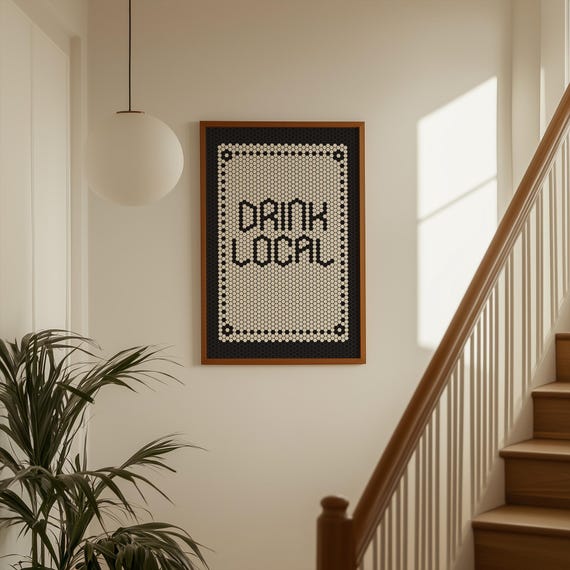 Drink Local Print: Kitchen Wall Art, Retro Tile Print, Coffee Bar Decor (Unframed, Vertical)