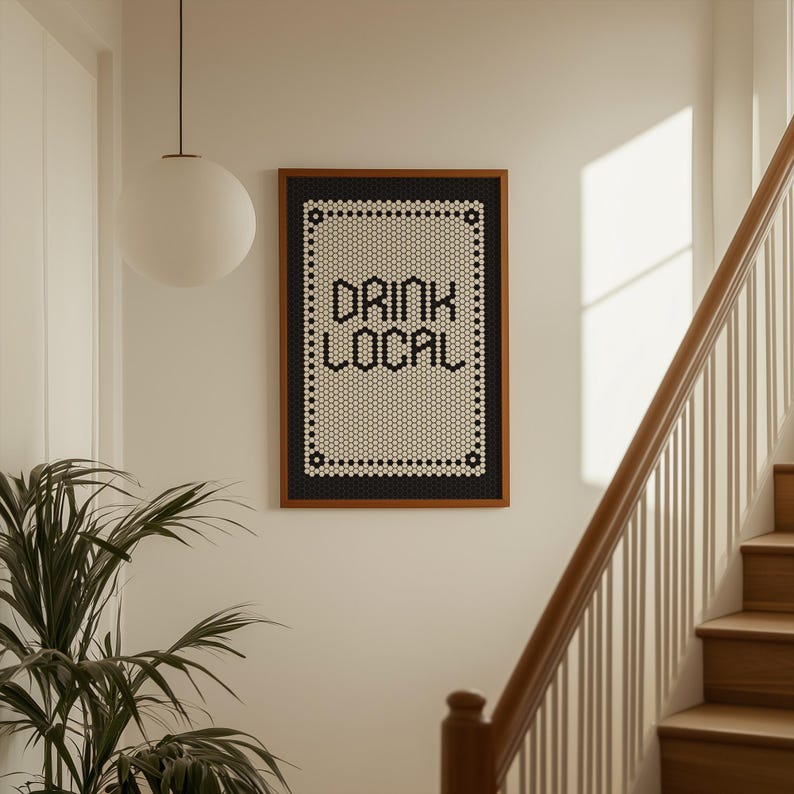 Drink Local Print: Kitchen Wall Art, Retro Tile Print, Coffee Bar Decor (Unframed, Vertical)