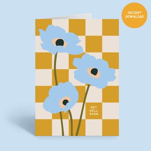 Süße Get Well Bald Grußkarte mit Blumen - Instant Download - ideal für Mama, Papa, Freunde und Lehrer