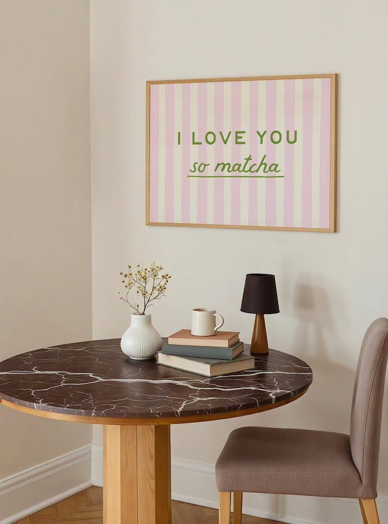 Kitchen Wall Art: I Love You So Matcha Print, Pink Striped Coffee Bar Poster (Digital Download, Horizontal) image 7