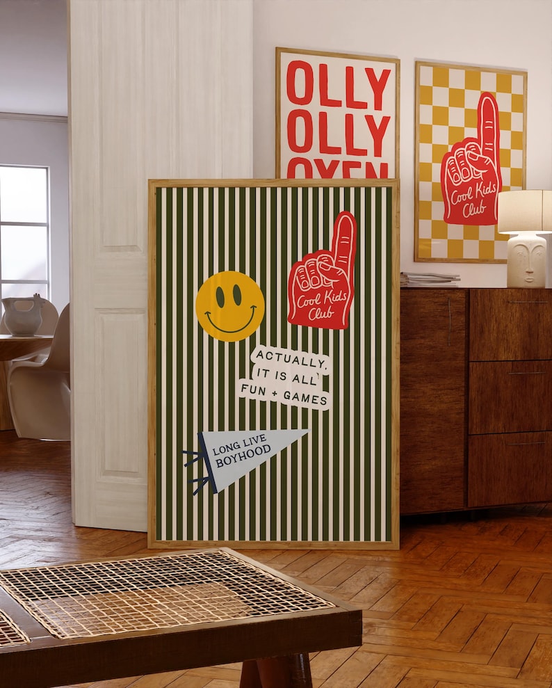 Boys Room Decor: Vintage Stripe Collage Print, Retro Kids Room Wall Art (Unframed, Vertical) image 6