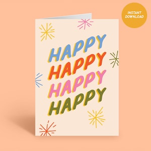 Printable Retro Happy Birthday Card for All Occasions Greeting Card Instant Download