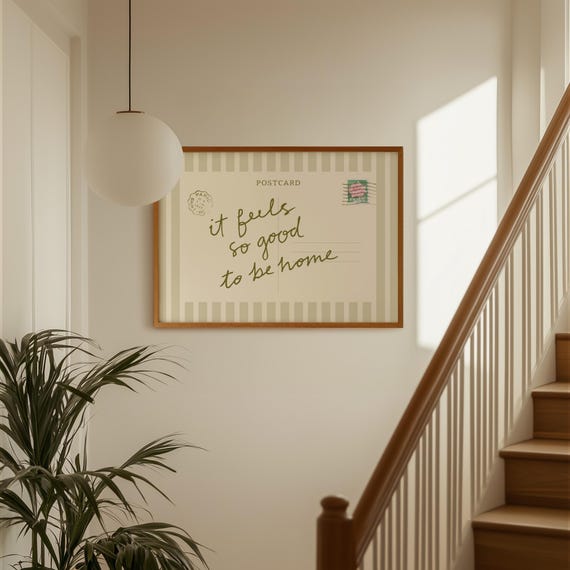 Vintage Postcard Print: It Feels So Good to be Home, Sage Green Wall Art, Dopamine Decor, Contemporary Art Prints (Digital Download)