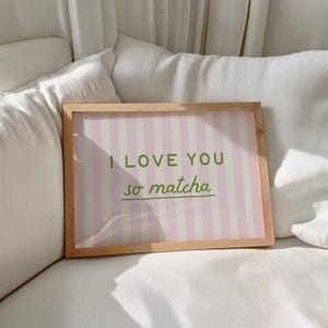 Kitchen Wall Art: I Love You So Matcha Print, Pink Striped Coffee Bar Poster (Digital Download, Horizontal) image 9