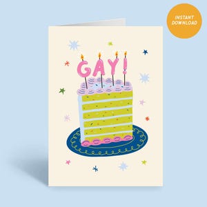 Gay Geburtstagskarte mit Kuchen, Coming Out Karte, Pride Month Grußkarte für LGBTQ, Gay Feier Karte Queer Geburtstagskarte Digitaler Download