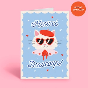 Printable Cute Cat Thank You Card – Funny Thank You Card – Instant Download Greeting Card