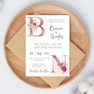 Modèle personnalisé élégant de faire-part de mariage floral de fleurs sauvages, invitation personnalisable, modèle sur toile d'invitation aquarelle bohème