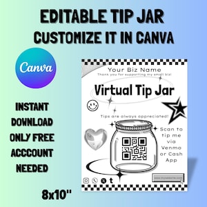 Y2K Tip Jar Template, Digital Tip Jar, Virtual Tip Jar, Editable Canva Design, QR Code, Salon, Small Business, Lash Tech, Nail Artist