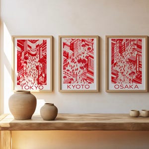 Tokyo Kyoto Osaka Japan City Wall Art Bundle – Japanese Skyline Poster Set – Modern Street Art Print – Instant Download Urban Decor