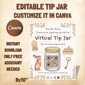 Boho Brown Virtual Tip Jar Template – Small Business Tip Sign – Editable Canva QR Code Sign – Venmo & Cash App Printable – Instant Download