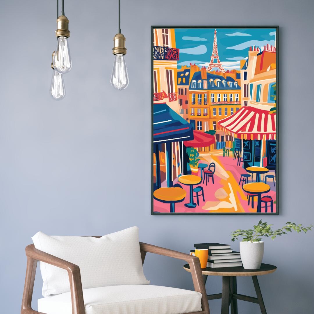 Paris Wall Art Print, Colorful Travel Poster, France Café Scene ...