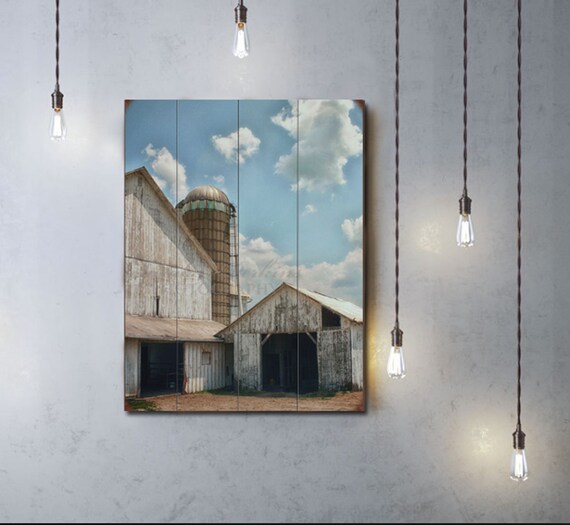 Wood Plank Print Wood Pallet Art Wood Sign Barn Silo White Barn Farmhouse Decor Barn Photography Rustic Decor Farm Photography