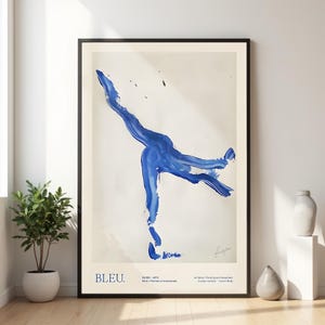 Arte mural azul, figura humana abstracta, póster, descarga digital imprimible