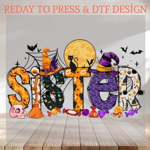 Unique Halloween &#39;Mimi&#39; DTF Print | Digital Transfer Design Featuring Bats, Jack-o&#39;-Lantern, Skull, and a Funky Witch Theme, family custom