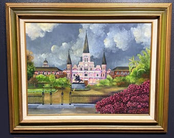 Vintage Original Oil on Board of Jackson Square signed by Dede Esenlohr