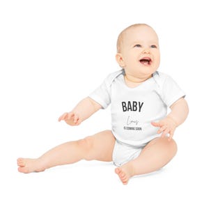 Organic Baby Bodysuit - &quot;Baby Lina&#39;s Coming Soon&quot; - Perfect for Birth Announcements, Baby Showers, Newborn Gifts, Photo Props