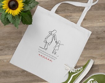 Mommy & Me Tote Bag - Mother&#39;s Day Jute Bag, Tote Bag for Mom, Gift for Mother, Fabric Bag with Print, Thank You Mom