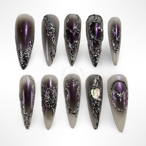 Hand painted press on nails | Stiletto press on nails. Reusable Press on nails. Long press on nails | Gel X Nails