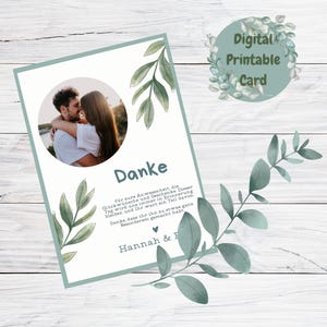 Digitale Dankeskarte zur Hochzeit – personalisierbar mit eigenem Foto | Grünes Design | Zum Selbstgestalten & Downloaden