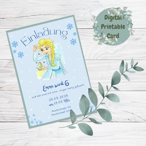 Invitación personalizable de Frozen con Elsa y copos de nieve: ¡para cumpleaños infantiles mágicos!