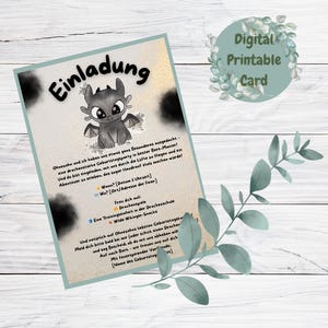 Invito Sdentato: download immediato personalizzabile per una festa di compleanno a tema drago!