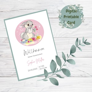 Karte: Klopfer von Bambi zur Geburt / Kleiner Sonnenschein/Schwangerschaft/Druck/Download/Personalisierung