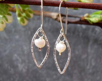 fresh water pearl petal earrings sterling silver