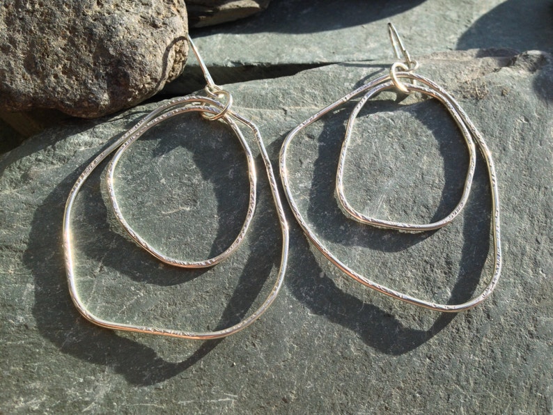 organic double hoop swinging earrings in sterling silver image 2