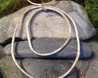 Organic double hoop sterling silver pendant