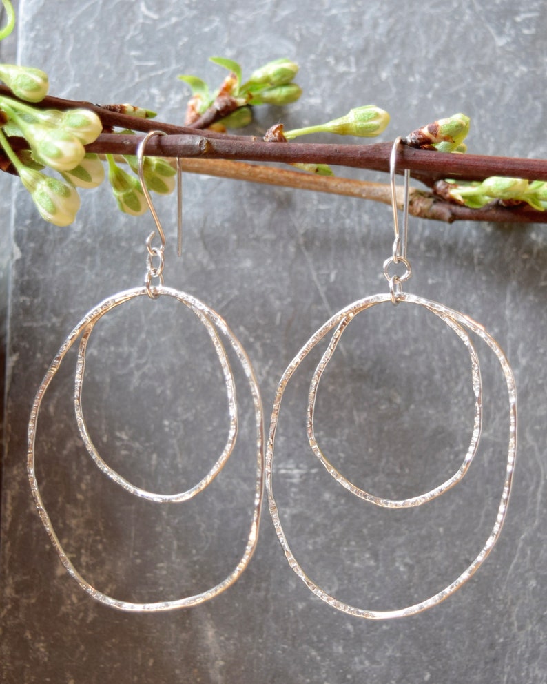 organic double hoop swinging earrings in sterling silver image 1