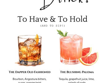 Signature Wedding Drinks Sign: Old Fashioned & Paloma (Editable Canva Template)