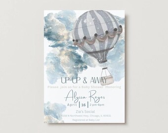 Hot Air Balloon Baby Shower Poster: Blue Watercolor (Digital Download)