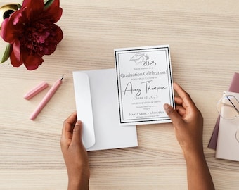 Modern Black & White Graduation Invitation: Editable Template (Digital Download)
