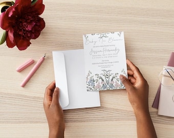 Floral Baby Shower Invitation: Watercolor Flowers, Editable Template (Digital Download)