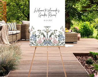 Floral Gender Reveal Sign: Pink & Blue Party Decor (Digital Download)